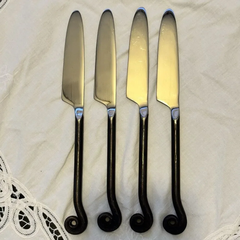 4pc GOURMET SETTINGS Treble Clef Stainless Dinner Knife 18/8 Black Oxidized Hdl